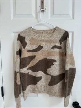 Anthropologie Neutral Camo Crewneck Sweater - Beige & Brown